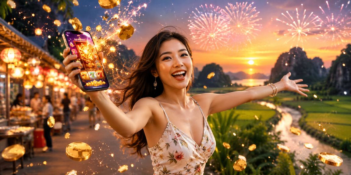 Người dùng tại chợ đêm Ninh Bình kiểm tra ưu đãi slot trên điện thoại